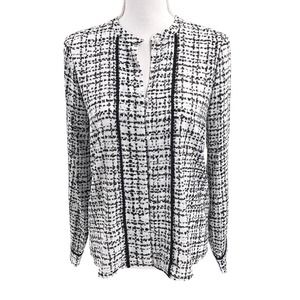 Karl Lagerfeld Paris NEW Womens Size XS Picot Trim Printed Button Down Blouse